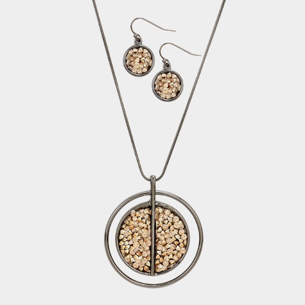 Hematite Gold Crystal Encrusted Circle Rhinestone